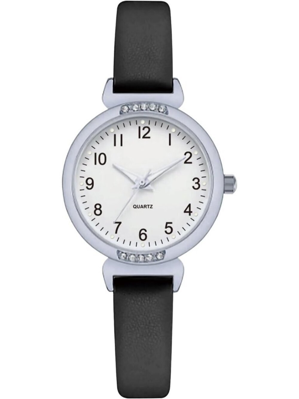 Women's Black White Analog Leather Strap Crystal Accented Silicone Sport Watch